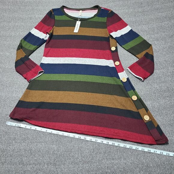 Igenjun Womens Sweater Dress Medium Multicolor Block Stripe Mid Lenght - Picture 3 of 11